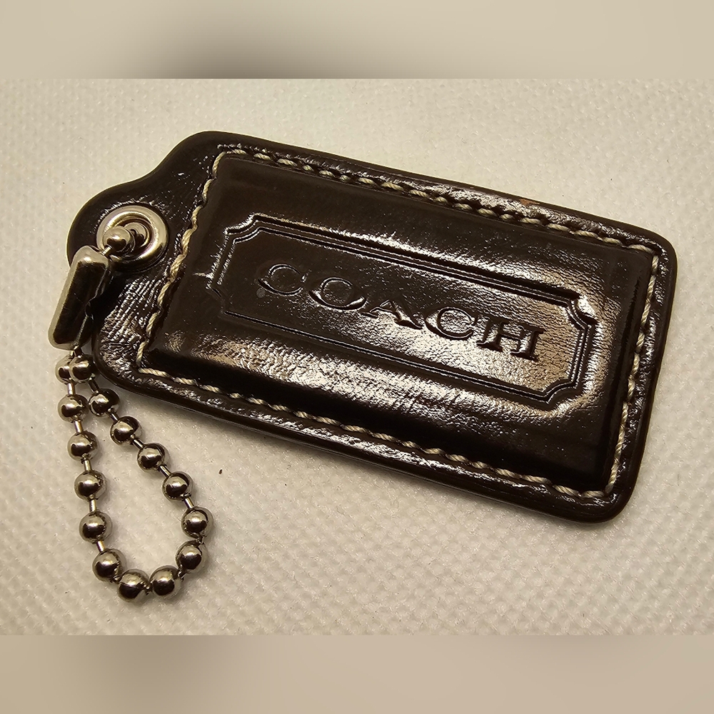 Coach 2.5" Black Leather Key Holder/Hangtag